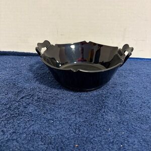 L E Smith Mt Pleasant 6” Black Amethyst Glass Bowl Double Handle Deep Rich Color